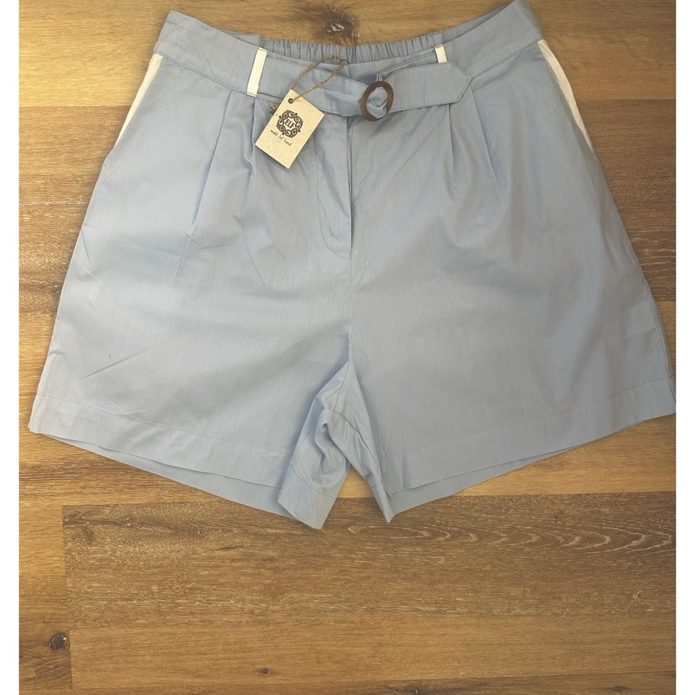 ELF Womens Blue Cotton Belted Shorts High Rise 2XL Elastic‎ Waist Casual Summer